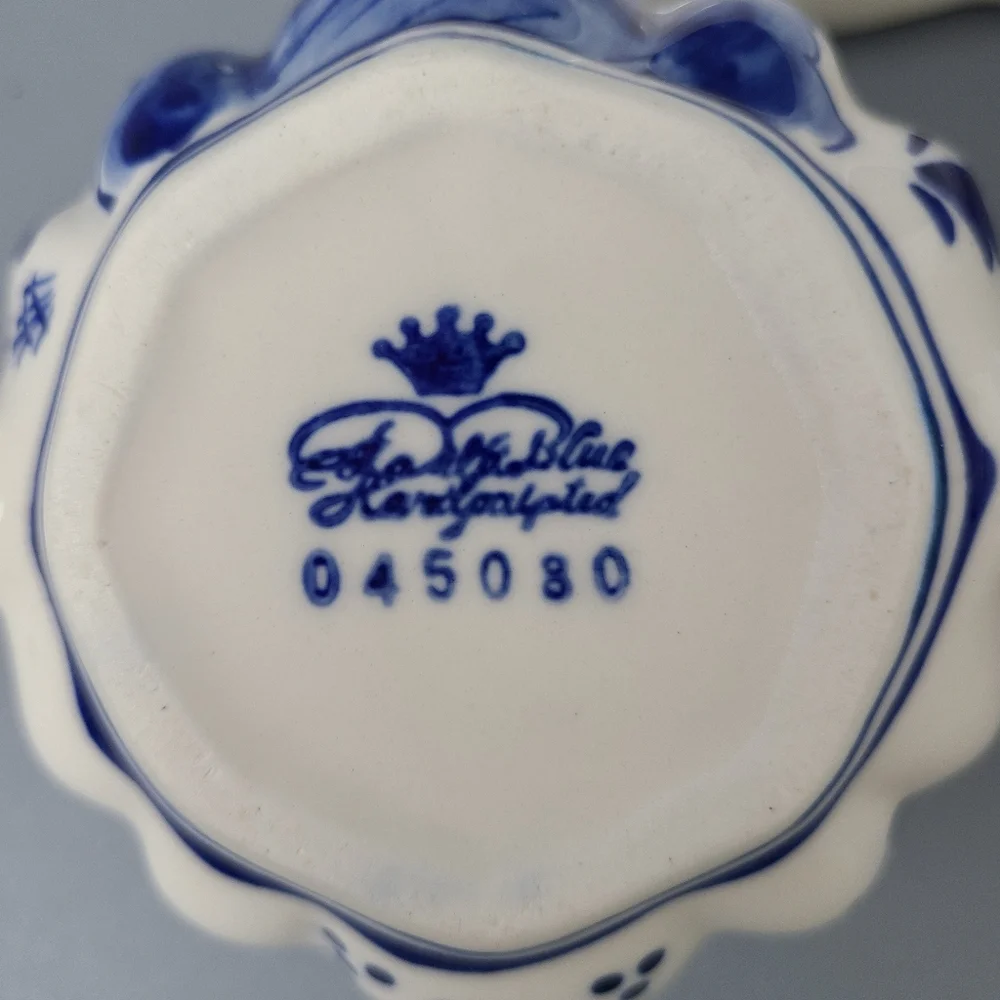 Delftsblauw Blue White Handpainted Vintage Creamer Sugar Tray Set